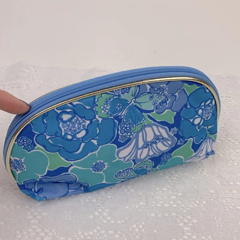 Lilly Pulitzer for Estée Lauder Cosmetic bag pouch gold Zip Close Pink lined